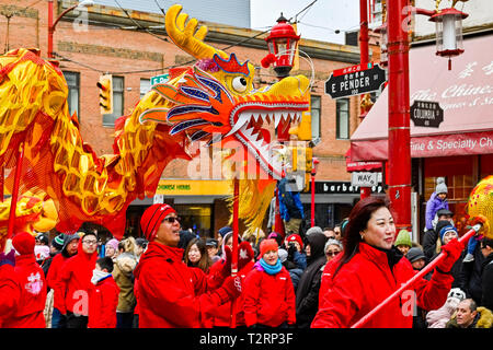 VanCity Dragon Dance team, Chinese New Year Lunar New Year Parade, Chinatown, Vancouver, British Columbia, Canada Stock Photo