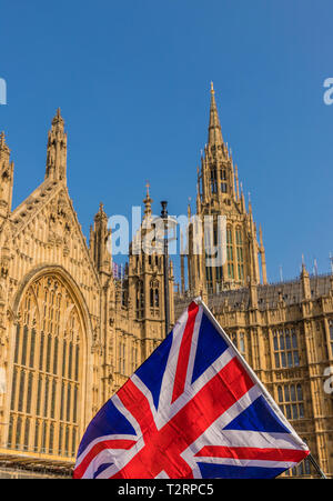 March 29 2019. London. Union flags flying by parliament in parliament square London Stock Photo