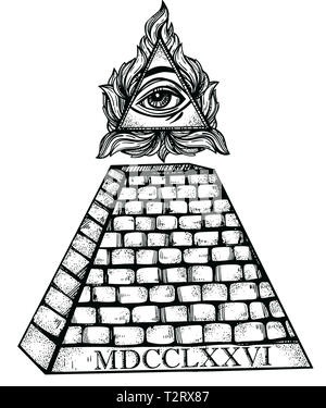 eye of providence illuminati  occultism freemasonry triangle illustration Stock Photo