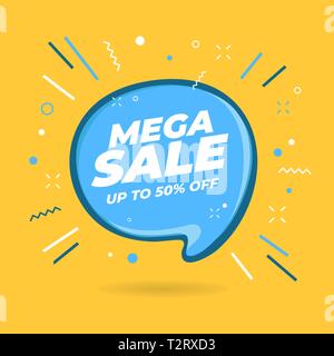 Mega Sale speech bubble shaped banners, price tags, stickers, badges. Stock Vector