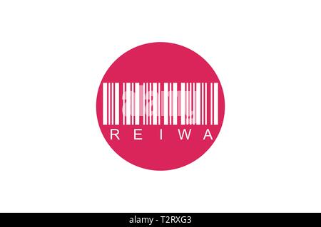 The Reiwa period ( Reiwa jidai ). The next era of Japan. with the national flag of Japan background. Text in Japanese is 'Reiwa'. Stock Vector