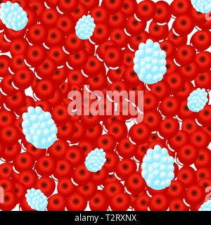 Circulation of erythrocytes, leukocytes and platelets in plasma. Vector illustration with blood texture on white background. Stock Vector
