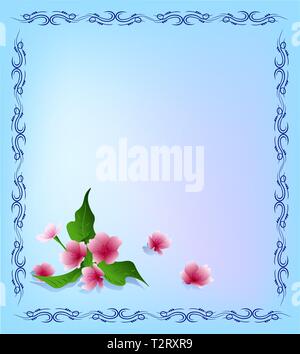 Vector template with ornamental frame and flowers of sakura Stock Vector