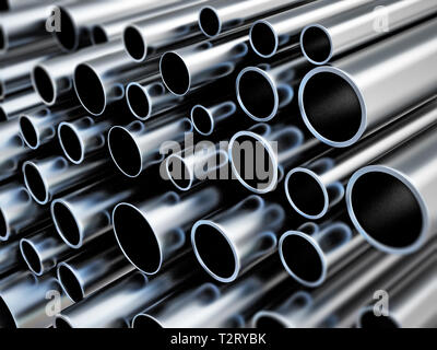 Large group of steel tubes. 3D illustration. Stock Photo