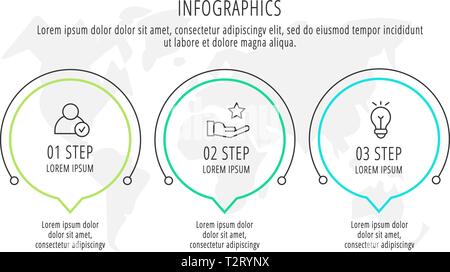 Modern line vector illustration. Infographic circles template with three elements, sectors, icons. Timeline designed for business, presentations, web  Stock Vector