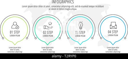 Modern line vector illustration. Infographic circles template with four elements, sectors, icons. Timeline designed for business, presentations, web Stock Vector
