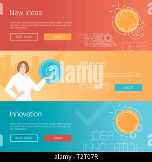 Management. Marketing. Idea. Planning. Startup. Business Woman.  Business Backgrounds. Vector Illustration. Banners set. Stock Vector