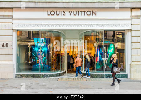April 2019. London. A view of the Louis Vuitton store on Bond street in london