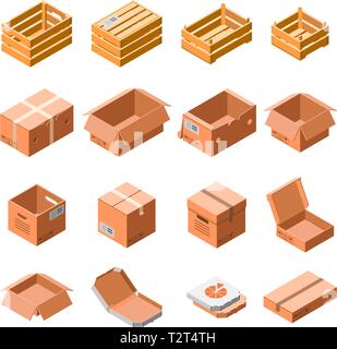 Packing box icon set. Isometric 3d set of packing box vector icons for web design isolated on white background Stock Vector