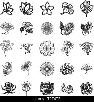 Flower icon set. Simple set of flower vector icons for web design isolated on white background Stock Vector