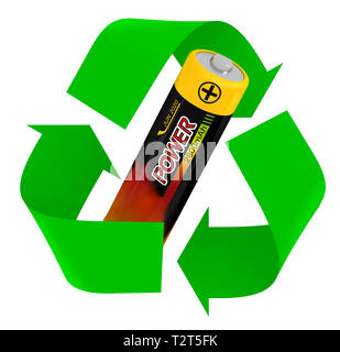 Battery recycling symbol. isolated 3d illustration Stock Photo