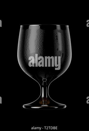 An abstract dark view of a black reflective snifter shaped beer glass with condensation on an isolateddark background - 3D renders Stock Photo