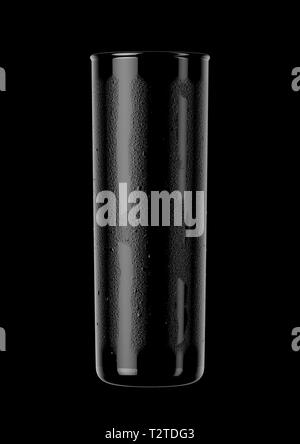 An abstract dark view of a black reflective stange shaped beer glass with condensation on an isolateddark background - 3D renders Stock Photo