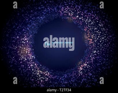 Technology particle circle abstract background of gradient purple color. You can use for high tech ad, poster, print, artwork, annual report. Stock Vector