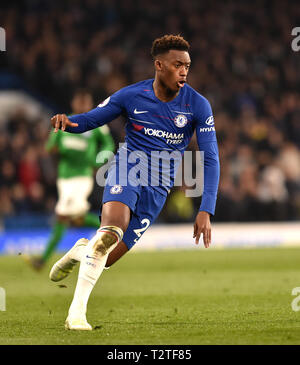 Callum Hudson-Odoi of Chelsea during the Premier League match between Chelsea and Brighton & Hove Albion at Stamford Bridge . 3 April 2019 Editorial use only. No merchandising. For Football images FA and Premier League restrictions apply inc. no internet/mobile usage without FAPL license - for details contact Football Dataco Stock Photo