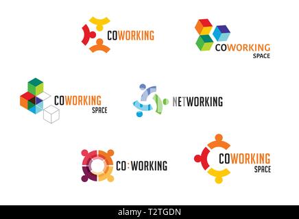 Coworking Space, networking zone logo and icons collection. Vector design templates Stock Vector