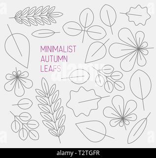 Autumn minimalistic abstract floral background pattern made from thin line leafs Stock Vector