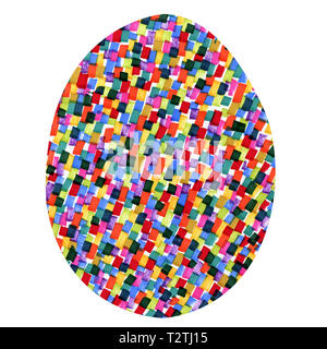 Easter egg with multi-colored spots. Abstract marker background with bright contrasting strokes, limited to egg shapes on a white background. Neon sty Stock Photo