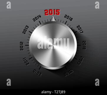 Vector 2015 New Year card with chrome knob on dark background Stock Vector