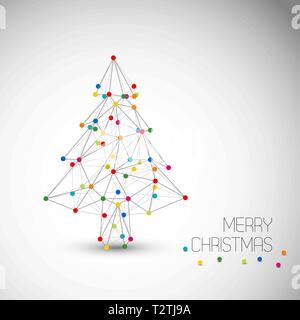 Vector card with abstract christmas tree made from lines and colorful dots (low poly art) Stock Vector