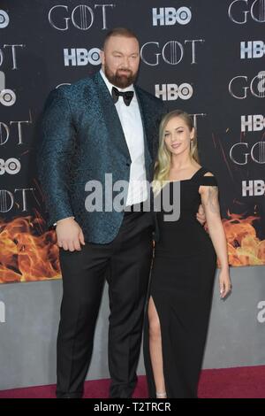 Hafthor Bjornsson and Kelsey Henson attend the premiere for the final ...