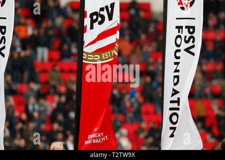 EINDHOVEN - 03-04-2019, Philips stadion Dutch football Eredivisie season 2018 / 2019. banner of PSV during the match PSV - PEC. Stock Photo