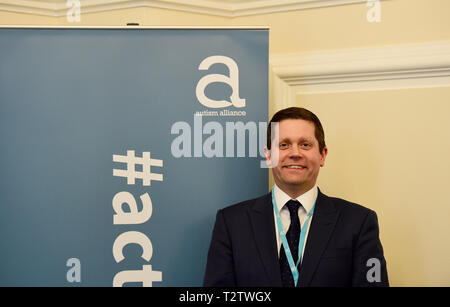 London, UK. 4th April, 2019. Autism Alliance launch their campaign: Know Your Rights, to support autistic people in World Autism Awareness Month, with a meeting of autistic people, families and carers, as well as representatives from Mencap and the National Autistic Society in Central Hall Westminster after respondents to an Alliance Survey portray a system which is repeatedly failing to meet the rights of autistic individuals. Image: Jon Spiers, Chief Executive, Autistica, Trustee and Policy Lead, Autism Alliance UK. Credit: Malcolm Park/Alamy Live News. Stock Photo