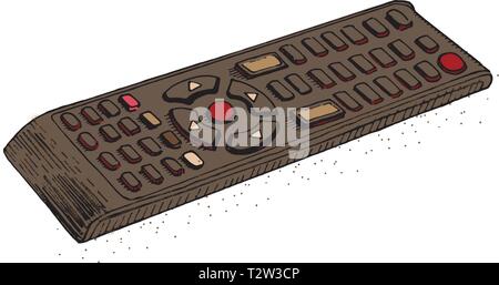 TV remote controller. Hand drawn sketchy style illustration isolated on white. Stock Vector