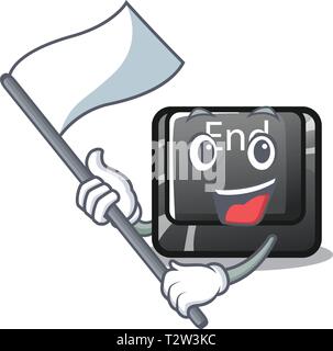 With flag end button located on cartoon keyboard vector illustration Stock Vector