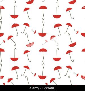 Umbrellas - seamless pattern. Small red umbrellas randomly located. Background or texture for tissue paper, etc. Stock Vector