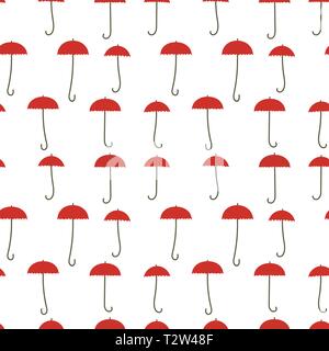 Umbrellas - seamless pattern. Small red umbrellas. Drawn by hand without using paints. Background or texture for tissue paper, etc. Stock Vector