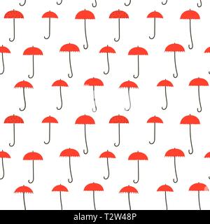 Umbrellas - seamless pattern. Small red umbrellas. Drawing in the style of the 60s. Background or texture for tissue paper, etc. Stock Vector