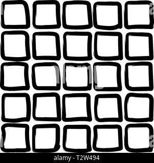 Squares - seamless pattern. Small black squares. Hand drawn uneven shapes. Background or texture for tissue, paper, etc. Stock Vector