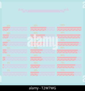 Set of progress bars with percentages on scale with triangles .Flat creative modern futuristic progress loading bar and buffering percentage infograph Stock Vector