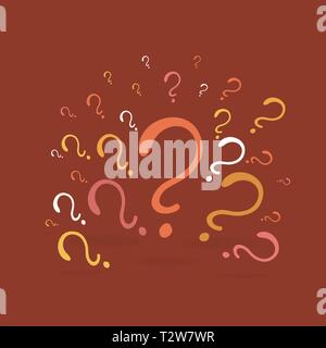 Question signs composition for web and print decoration, creative idea, faq illustration, help marks, description in brown, orange and sand colors. Stock Vector