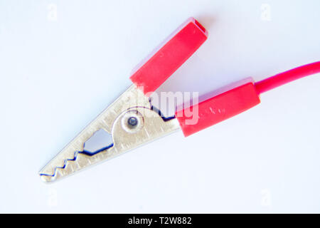 Electrical connectors crocodile on the white background Stock Photo