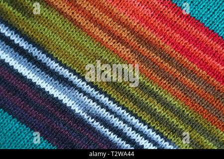Texture of Colorful Striped Alpaca Knitted Wool Fabric in Diagonal Patterns Stock Photo