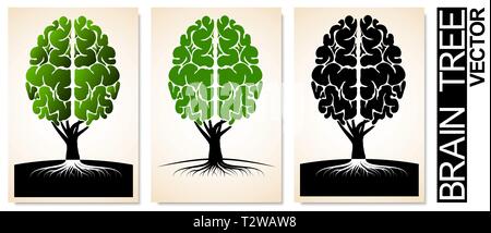 A tree with roots and a crown similar to the human brain. Logo or emblem of education, science or school Stock Vector