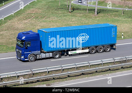 Truck with COSCO container on German motorway Stock Photo - Alamy