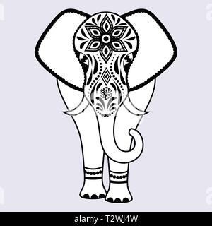 White elephant with abstract flowers on gray background Stock Vector