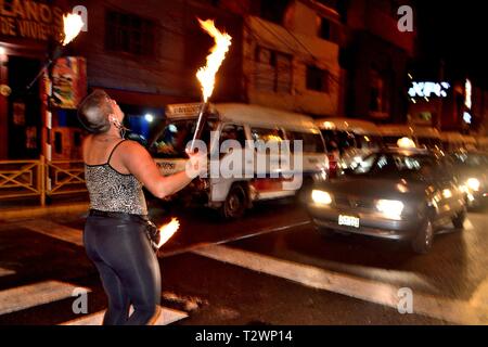 Juggling with torches in LIMA. Department of Lima.PERU                     Stock Photo