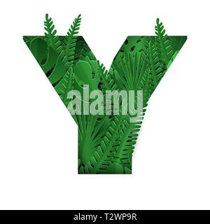 Floral summer Letter J. Colorful letter with tropical leaves with white background Stock Vector