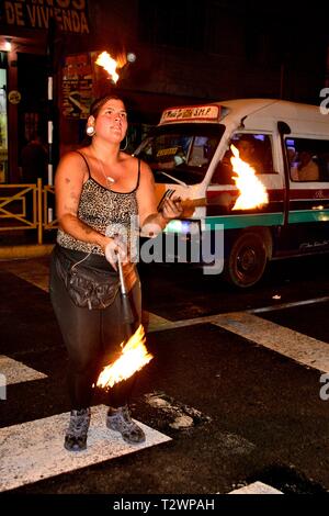 Juggling with torches in LIMA. Department of Lima.PERU                     Stock Photo