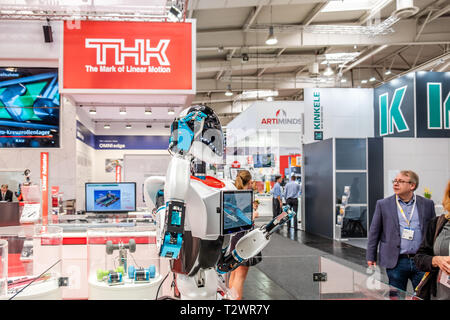 HANNOVER / GERMANY - APRIL 02 2019 : THK is presenting their newest innovations at the Hannover Messe. Stock Photo