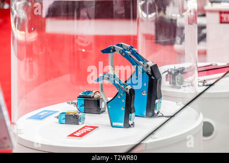 HANNOVER / GERMANY - APRIL 02 2019 : THK is presenting their newest innovations at the Hannover Messe. Stock Photo