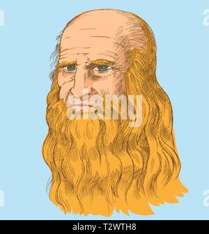 Leonardo da Vinci Self-Portrait,  pop art syle. vector illustration Stock Vector