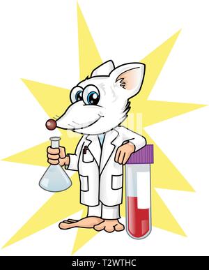 rat lab character cartoon on star background Stock Vector