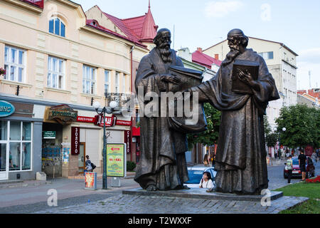 Mukacheve - Ukraine, JULY 26, 2009: Monument of Saints Cyril and Methodius in Mukacheve, Transcarpatia, Ukraine Stock Photo