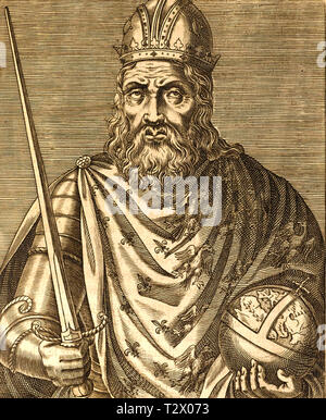 CHARLEMAGNE (742-814) Holy Roman Emperor in an 18th century engraving