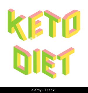 Ketogenic, Keto diet, colorful 3d letters isolated, green and pink logo, healthy lifestyle, vector illustration isolated on white background Stock Vector